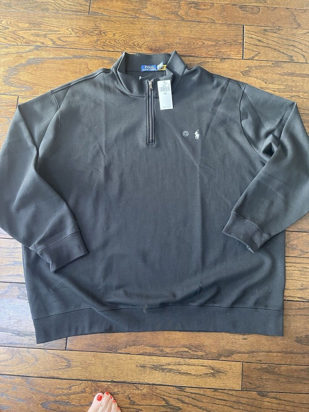 polo ralph lauren Sweat shirt men Size 4XB Black  1/4 Zip White Pony #2072